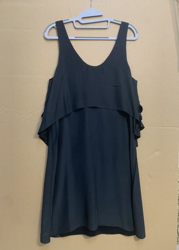 MORGAN CARPER Anthropologie Black Sateen Shift Dress with Back Ruffles Sz 6 - Picture 12 of 13