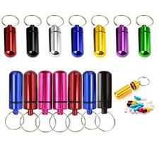 Waterproof Aluminum Medication Pill Container Box Bottle Case Keychain Holder