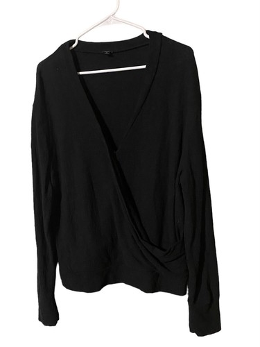 Top donna J Crew finto avvolgente grande nero manica lunga 100% cotone stravagante - Foto 17 di 17