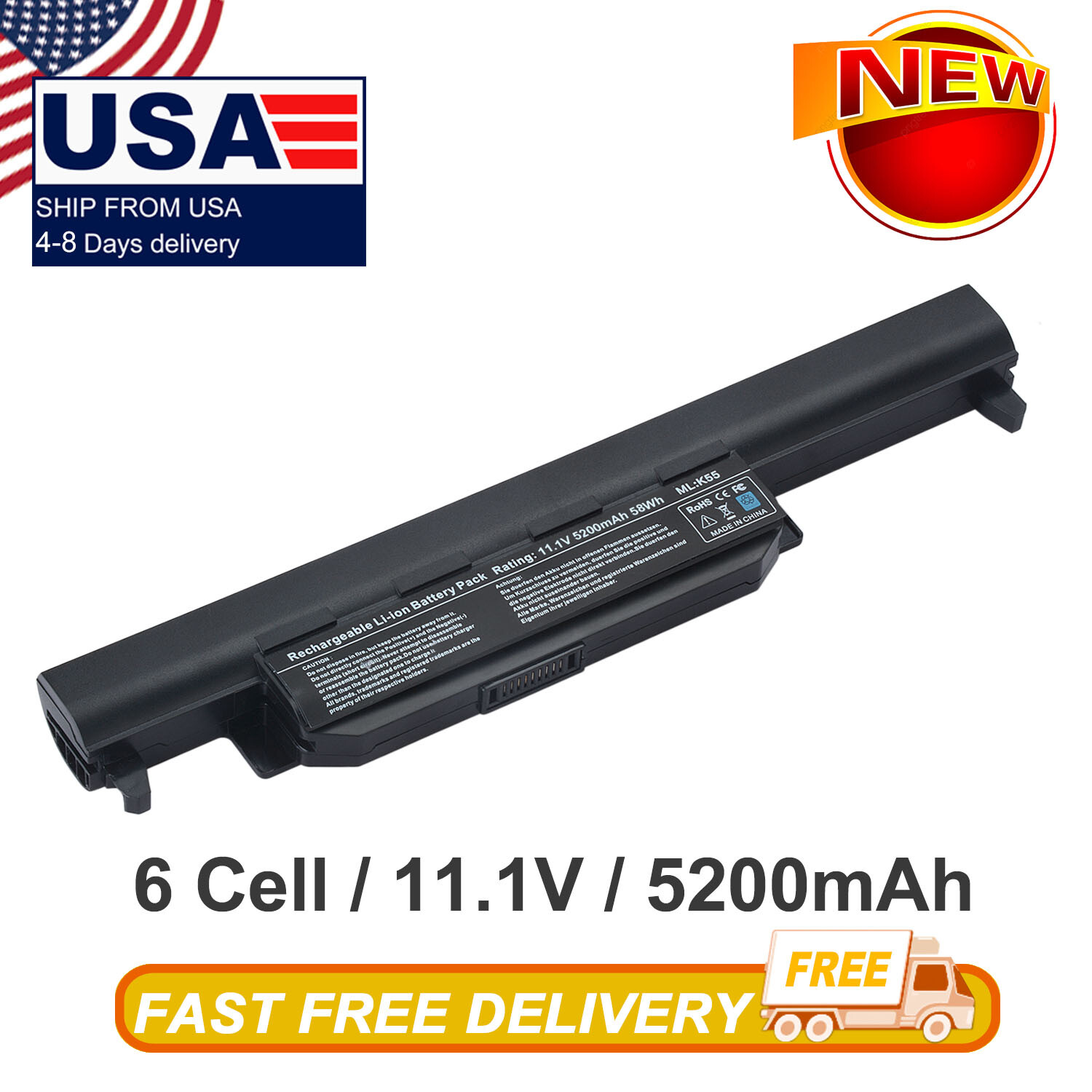 Laptop 5200mAh Battery For ASUS K55A K55V K55VM K75VJ P45A X55V X55