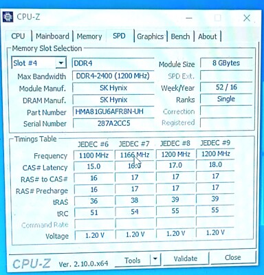 HMA81GU6AFR8N-UH - SK Hynix 8GB 1Rx8 PC4-2400T-UA2-11 Desktop Memory RAM