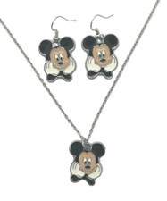 Mickey Mouse Character Face With Hands Charm Pendant Necklace And Earrings Set