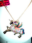 Betsey Johnson Pave Multi Color Rainbow Crystal Horse Wings Pegasus NECKLACE NWT