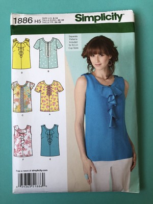 Simplicity 1886 Sewing Pattern, Women s Tops, Shirts, Sizes 6-14 Uncut