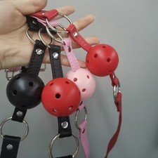 Adjustable PU Leather Mouth Gag Plastic Ball Roleplay Lockable Harness Bondage
