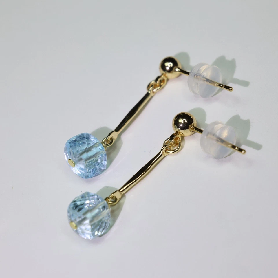 boucles d'oreilles argent en pierre précieuse fine topaze bleue véritable 2005 - Photo 4/4