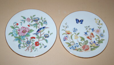 Paar Teller Aynsley cottage garden Schmetterling Fine Bone China England