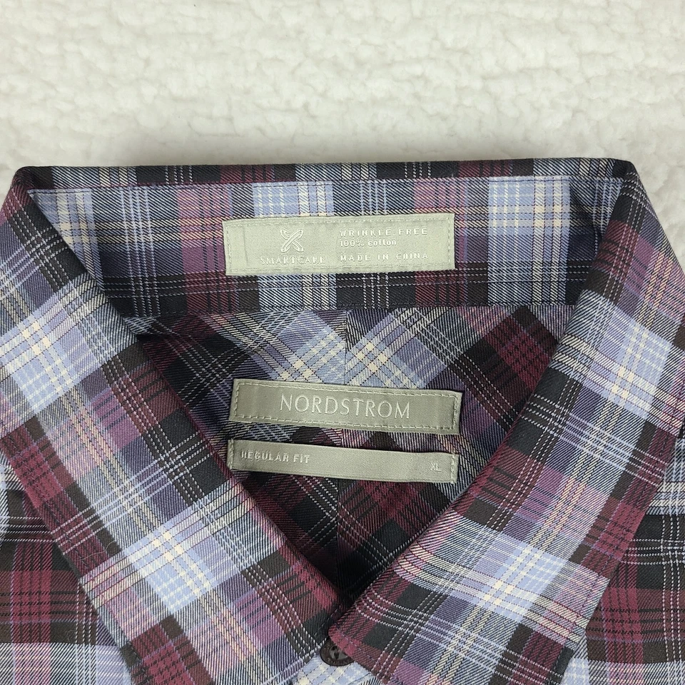 Camisa de vestir Nordstrom para hombre XL azul negro rojo sin arrugas ajuste regular abotonada Foto 4 de 4