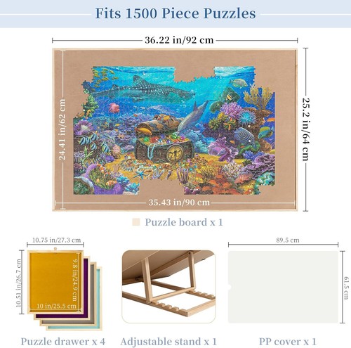 Becko 1500-Pz Tavolo Puzzle Inclinabile Tavola Regolabile con Cassetti e Coperchio SCATOLA APERTA - Foto 3 di 5