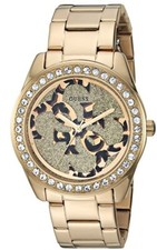 Guess Gem-Set Bezel Gold Tone animal print 40mm Women's Watch U1201L2