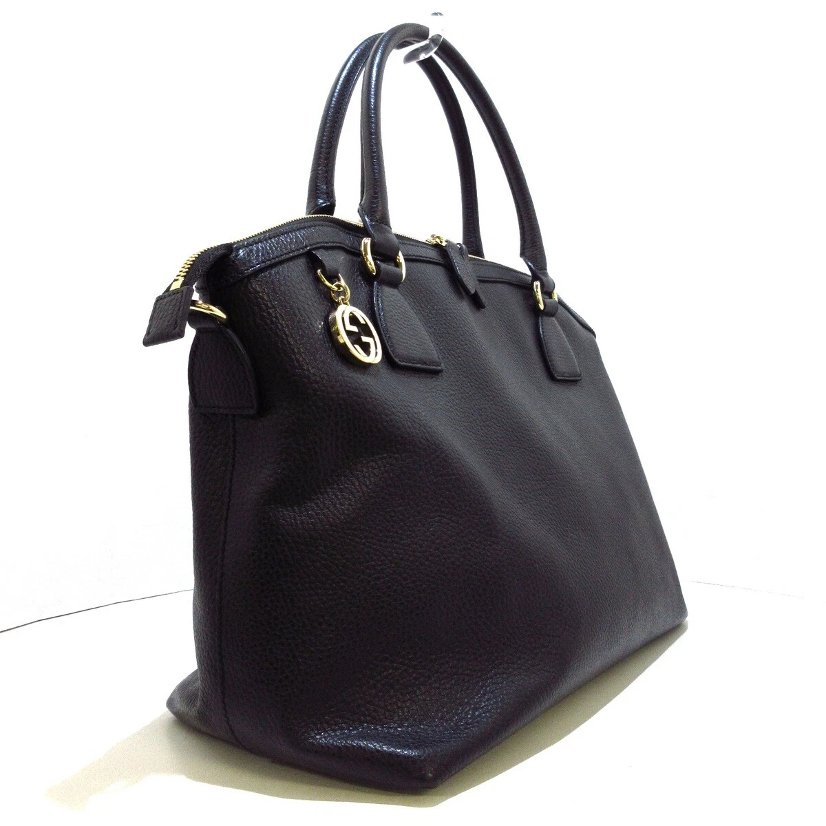 Auth GUCCI Interlocking G 449660 Black Leather Handbag eBay