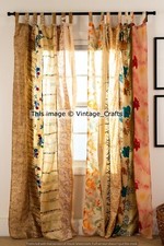 Indian Vintage Sari Patchwork Curtain Drape Window Boho Decor Silk Beige Curtain