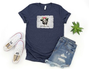 Womens-Handmade-Not-Today-Heifer-Graphic-T-Shirt-Sz-XLarge-Cow-Floral-Navy-Humor