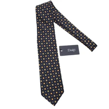 Drake's NWT Neck Tie in Blue w/ Yellow/Orange/White Geometric Pattern 100% Silk