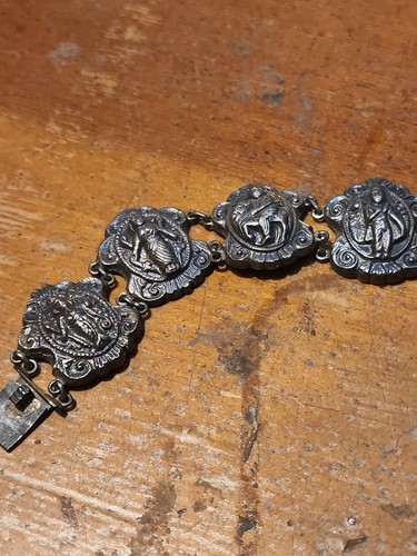 Bracciale Vintage Indu Gods Argento Sterling 925 Vintage India Buddha Lakshmi - Foto 2 di 12