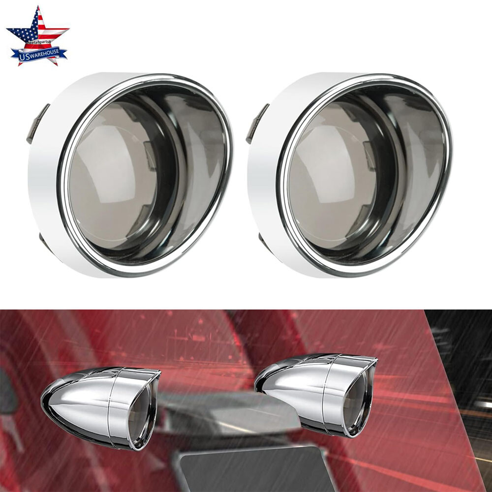 4x Smoke Turn Signal Lens Covers w/Chrome Visor Bezels For Harley Sportster Dyna