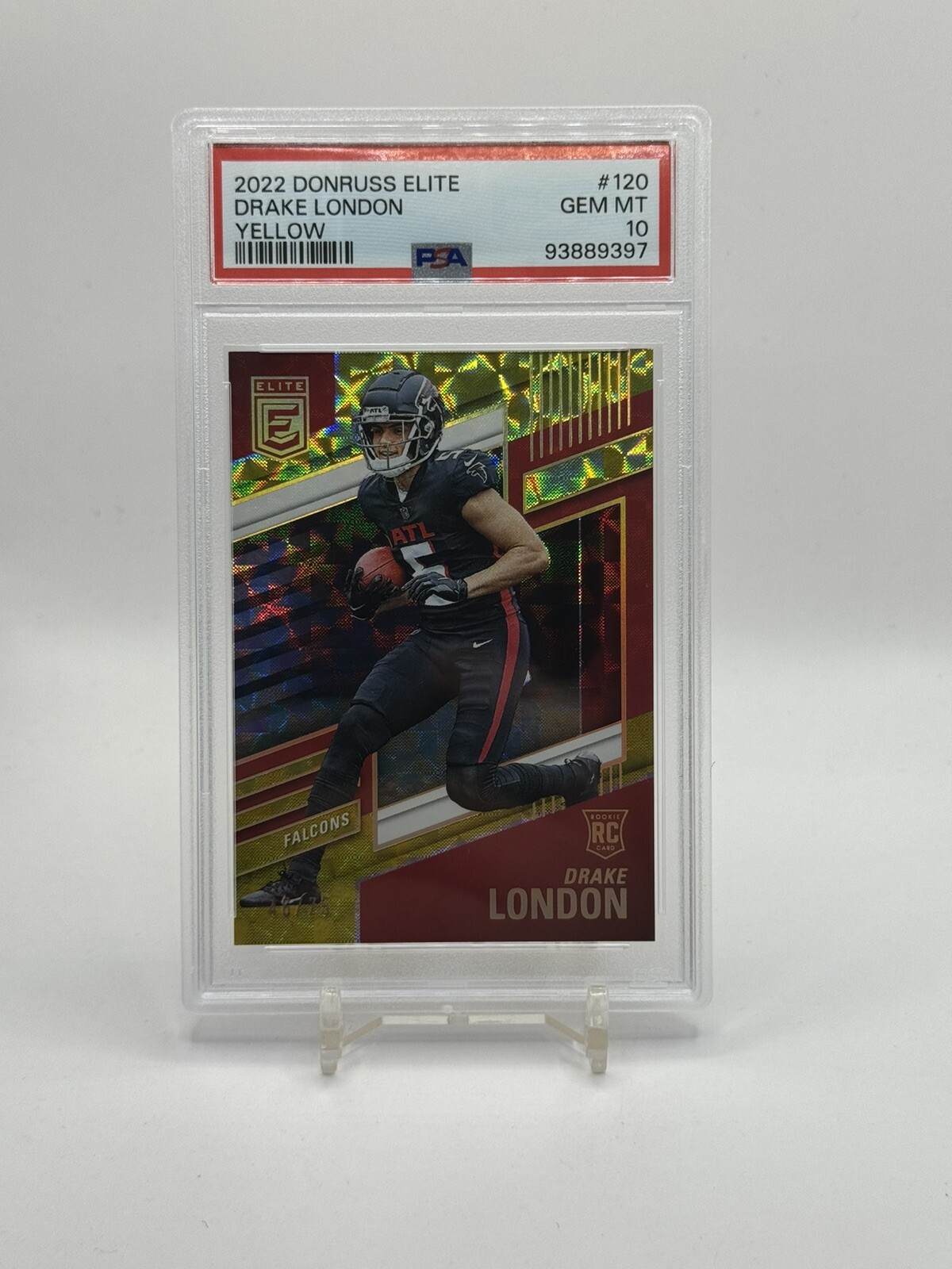 2022 Donruss Elite 120 Drake London Rookie Yellow 46/75 PSA 10 📈🔥 FALCONS