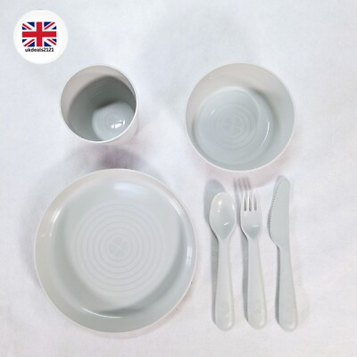 IKEA Kids 6-Piece Dinner Set – Grey Plate, Bowl, Cup Cutlery – Dishwasher  Safe UK