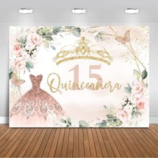 7x5ft Quinceanera Birthday Backdrop Pink Silver 15th Birthday Photography Prop