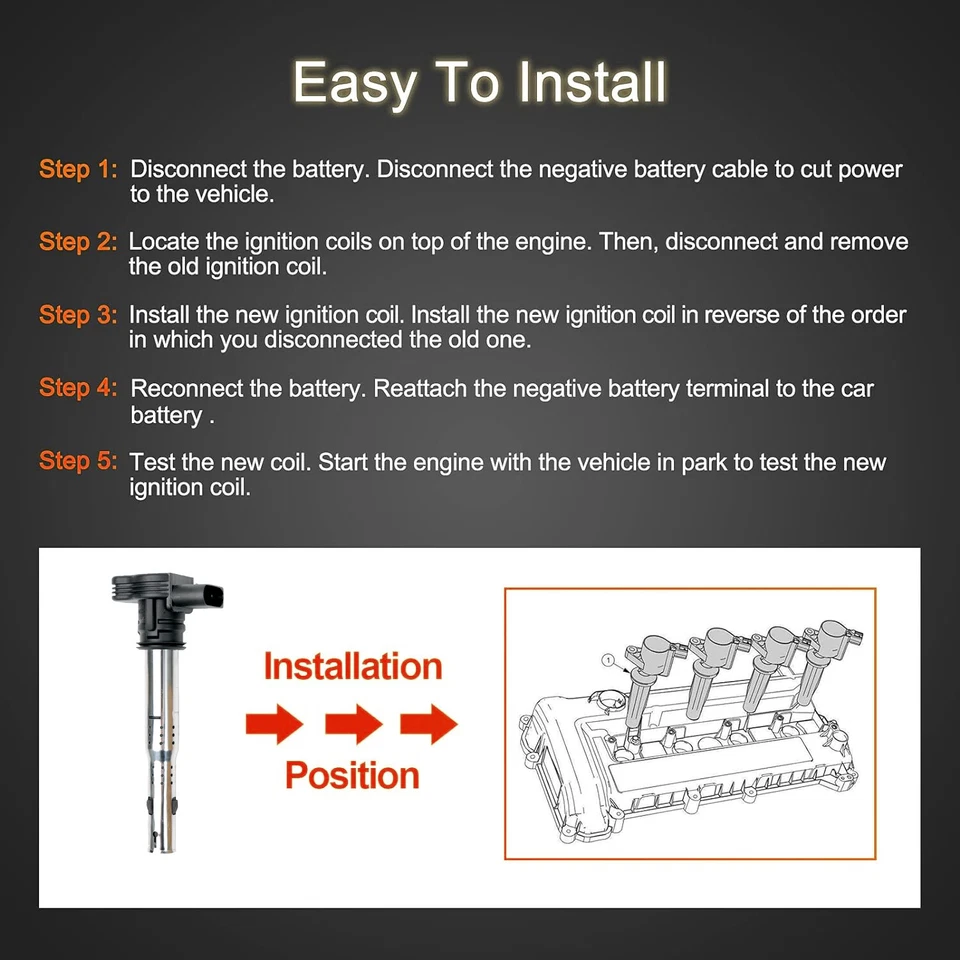 UF575 4X Ignition Coil+Spark Plug Kit for Audi A3 A4 A5 A6 Q3 Q5 VW Beetle 2.0L Foto 3 de 4