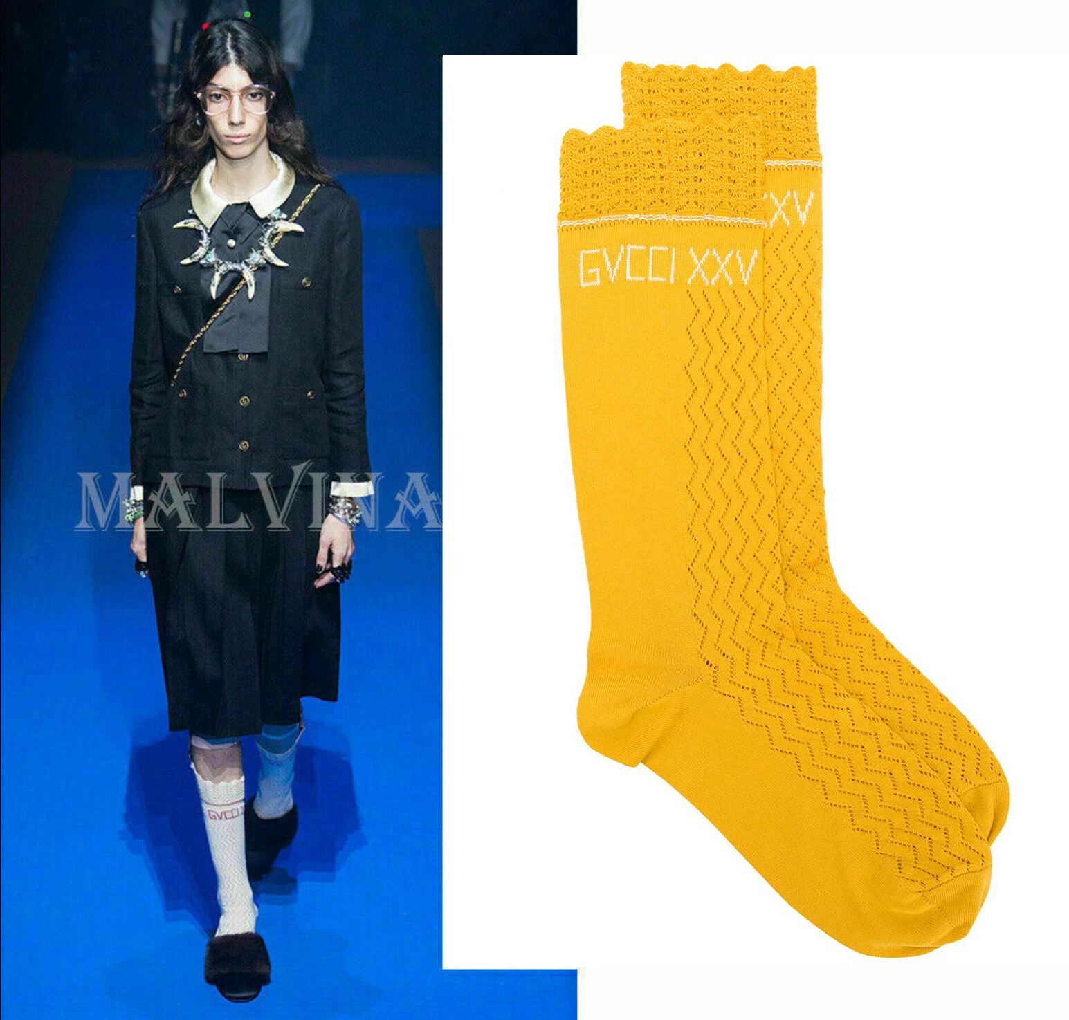 ROBE CHAUSSETTES GUCCI XXV COTON TRICOTÉ CROCHET HAUT FESTONNÉ LOGO BRODÉ L