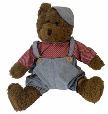 Teddy Bear Plush 12" Denim Overalls Denim Hat Nursery Decor Baby Shower Decor