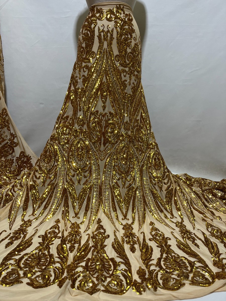 GOLD Stretch Sequin/Stretch Gold Sequin Fabric/Sequin for Prom-Per Yard |  eBay