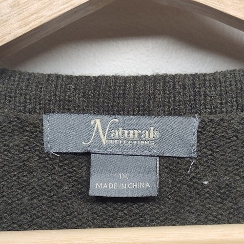 Natural Knit Cardigan Sweater Women Size 1X Green Wool Blend Open Grunge Fall - Picture 6 of 7