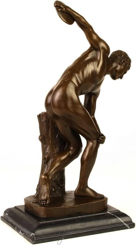 Bronzefigur Bronzeskulptur Bronze Diskobolos auf Marmorsockel H 38 cm griechisch - Bild 6 von 6
