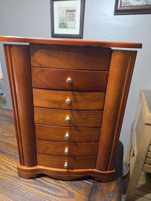 Elegant Jewelry Armoire with Mirror & Drawers -Swing Out Compartments 