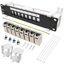 8 Port CAT7 Patch Panel Keystone Coupler Shielded Wall Mount 10inch Bracket