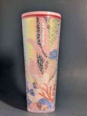 Starbucks Bubble Coral Reef 24 oz Cold Cup Tumbler  Pink Peach Lid NO STRAW