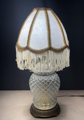 Crystal Glass Diamond Design Decorative Collectible Table Desk Lamp W/ Lid