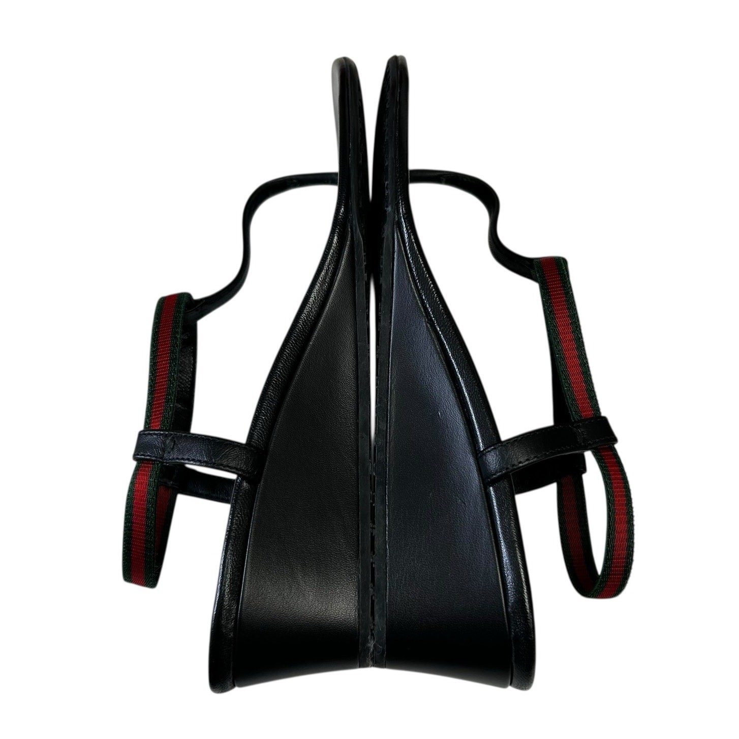 Gucci Black Leather Web T-Strap Slingback Wedge Sandal Womens 37.5 / US 7.5 thumbnail 8