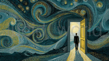 Van Gogh Style Starry Night Doorway Surreal Portal Wall Art Digital Down...