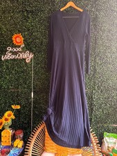 Women Blue V-Neck Ribbed Sweater Dress XL