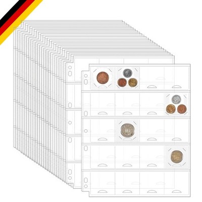Coin Pocket Seiten für Coin Flips - 25 Seiten, 500 Pockets, 54x52mm