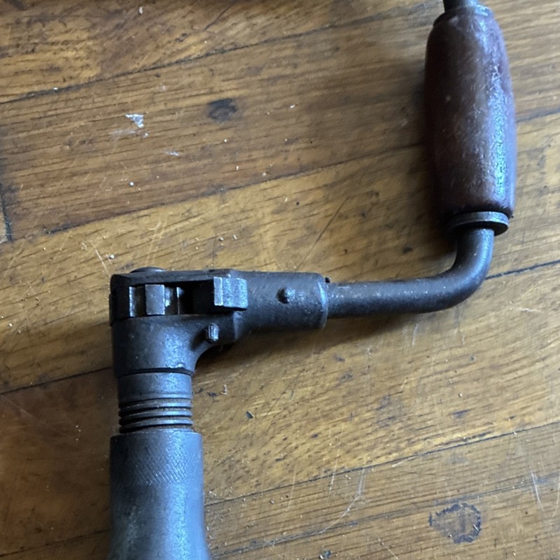 Vintage Hand Crank Brace Hand Drill, Wood Handles, Wood & Steel Brown/Black