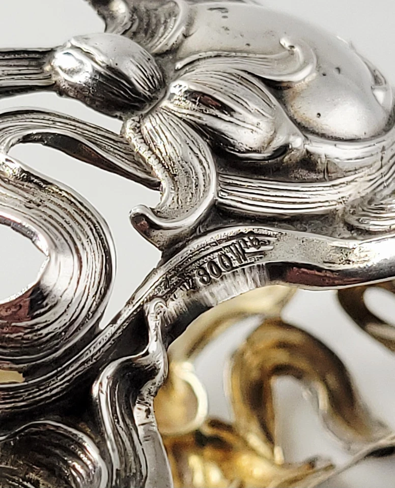 ART NOUVEAU - GERMAN - PAIR OF SALT CELLARS - ANTIQUE SILVER - JUGENDSTIL - Image 3 of 4