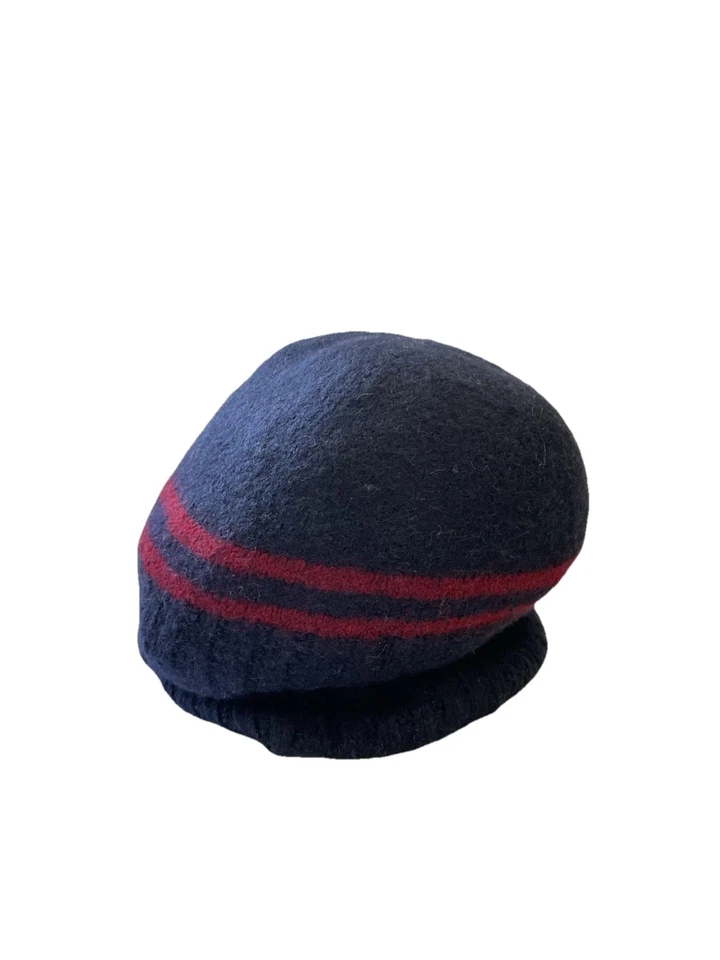 Y9# Gucci 100% Lana Gorro Azul Marino Rojo Rayas Hecho en Italia Talla L Unisex Foto 4 de 4