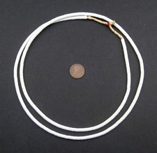 White Vinyl Phono Record Beads 4mm Ghana African Disk 32 Inch Strand Handmade