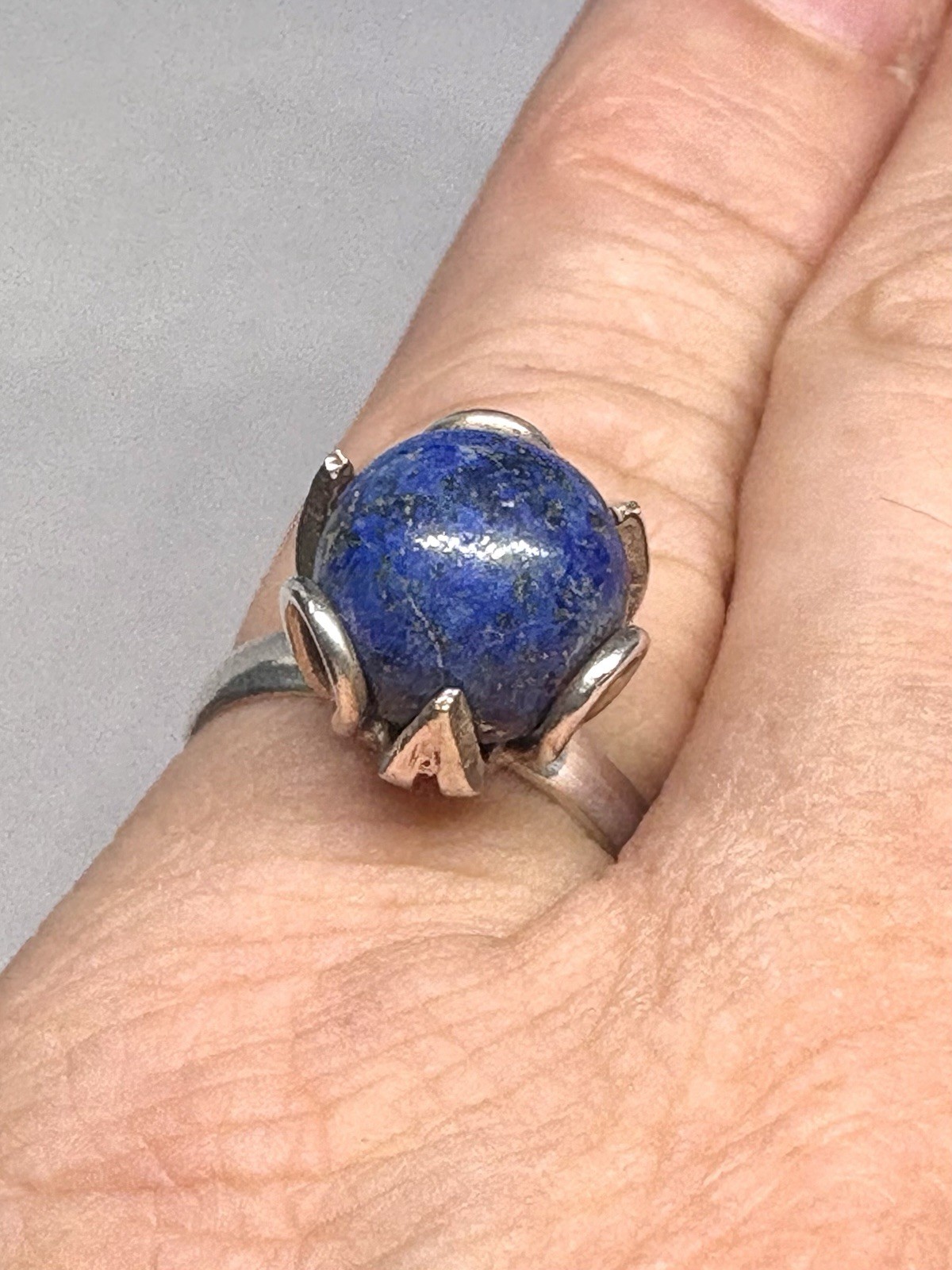 Y40 Modernist Statement 10mm 5 Ct Lapis Lazuli Ball 925 Silver Ring  size 7.75