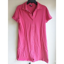 French Kuff Women's Pink Cotton Short Sleeve Button Front Shirt Dress Size L