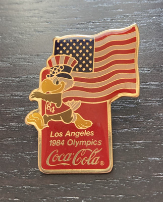 Olympic Pin 1984 Los Angeles Olympics Coca-Cola Sam the Eagle USA Flag Lapel Pin