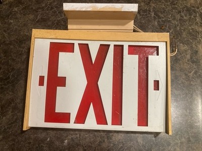 Vintage Metal Exit Sign Cut Out Letters Plastic Red Backing 10.5 x7.5 