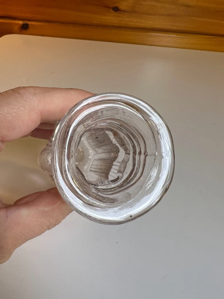 Antiguo tarro de mostaza de vidrio de sílex con tapa c.1850 cortina abierta Pontil vidrio sándwich Foto 3 de 4