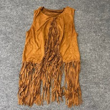 Unbranded Fringe Vest Womens Size S Brown Faux Suede Western Boho Tassel Top