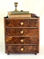 Vintage Burl Wood Drawer Cabinet or Apothecary with Green Accent