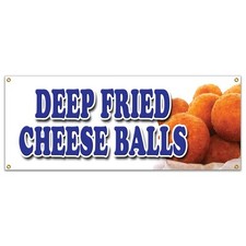 DEEP FRIED CHEESE BALLS BANNER SIGN beer battered on a stick cheddar