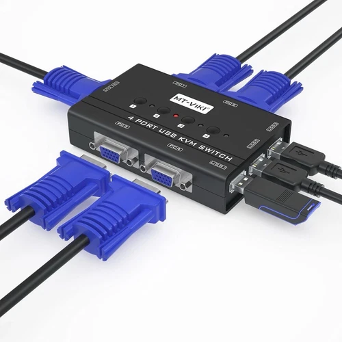 VGA KVM Switch 4 port, KVM USBSwitches Selector for 4 Computers Share One